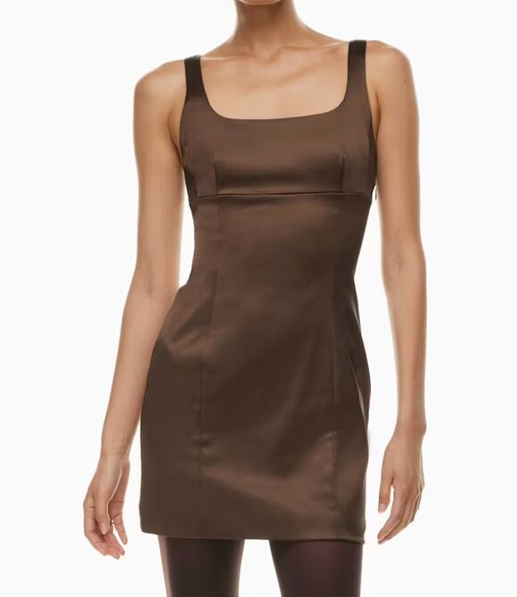 Aritzia Dresses & Skirts - Wilfred Aritzia Cocoa Brown Shine Satin Square Neck Mini Dress Quiet Luxury SZ 6